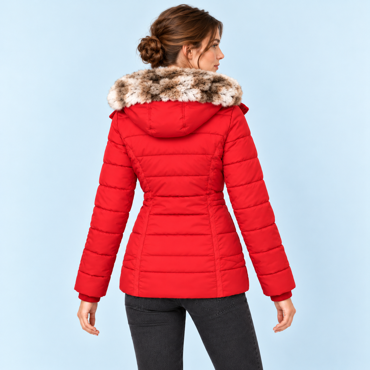 Doudoune femme cintrée à capuche — rouge — vue dos