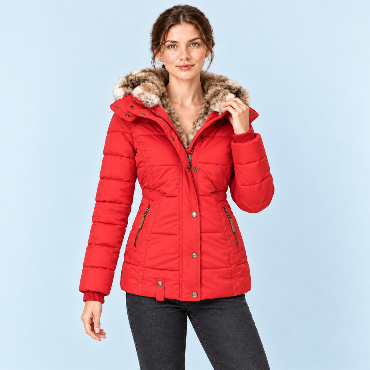 Doudoune femme cintrée à capuche — rouge — vue face