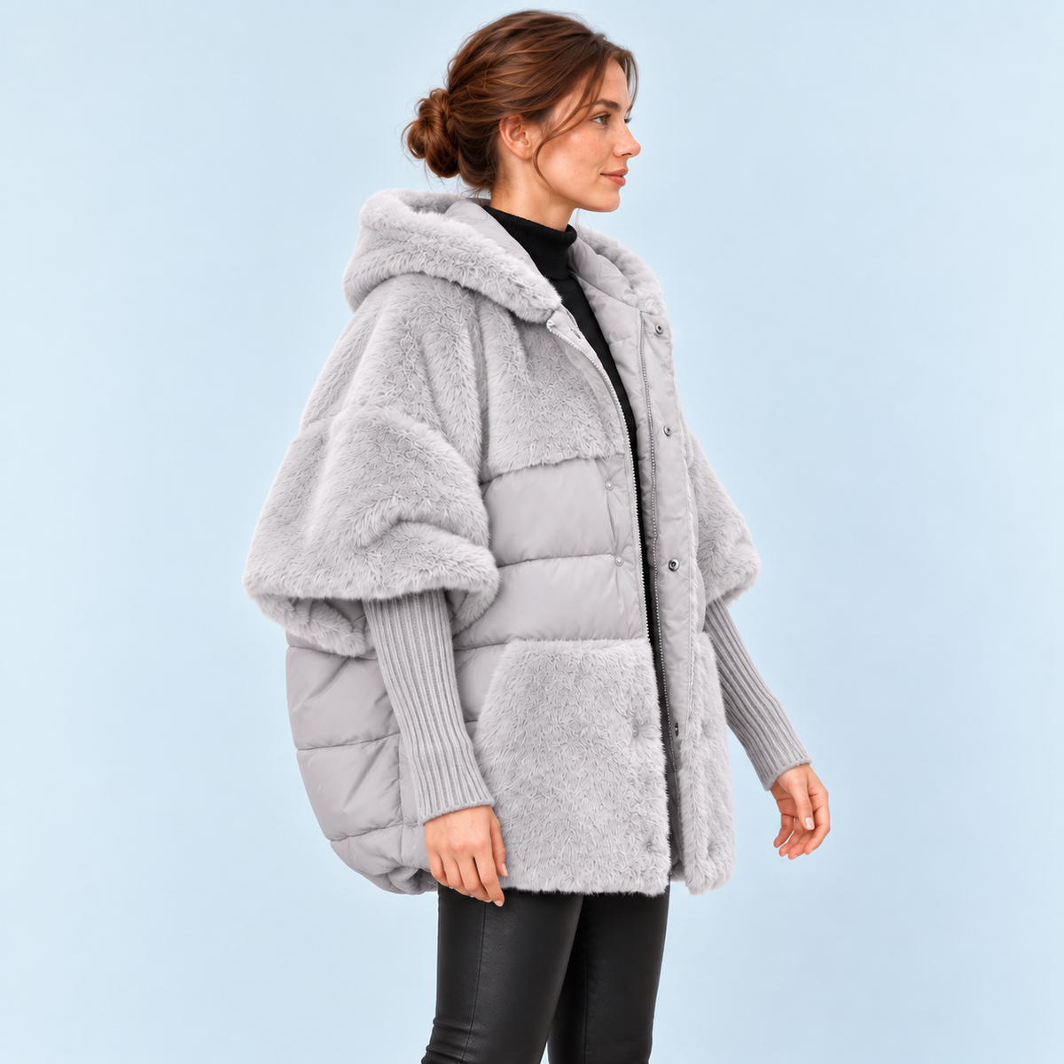 Doudoune femme oversize — gris — vue profil