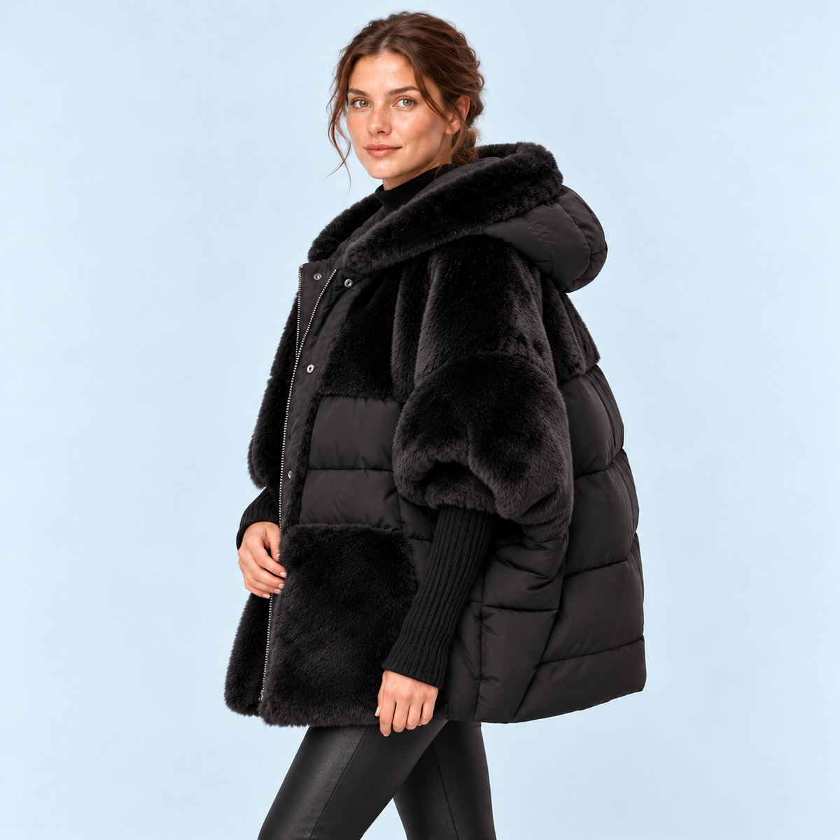 Doudoune femme oversize — noir — vue profil