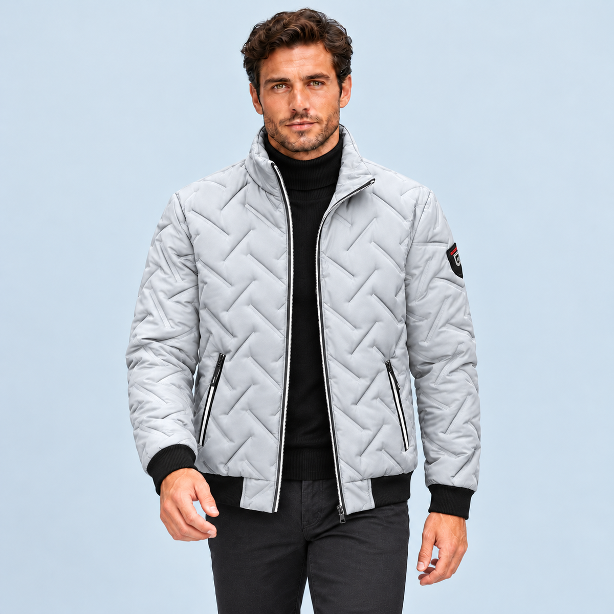 Doudoune homme légère à col montant — gris — face