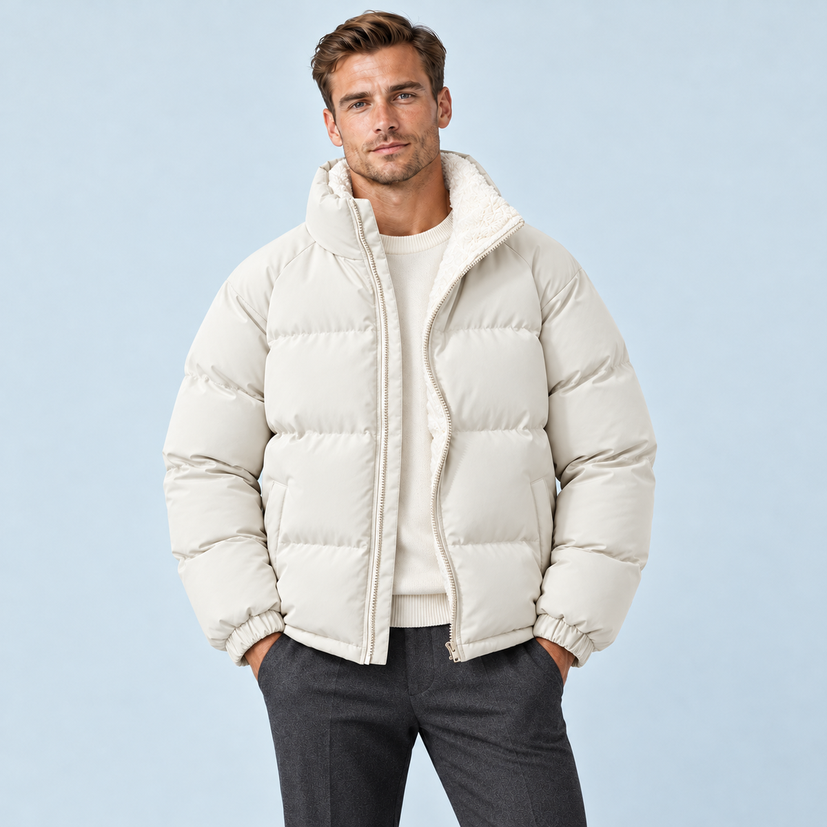 Doudoune homme doublée polaire — blanc — face