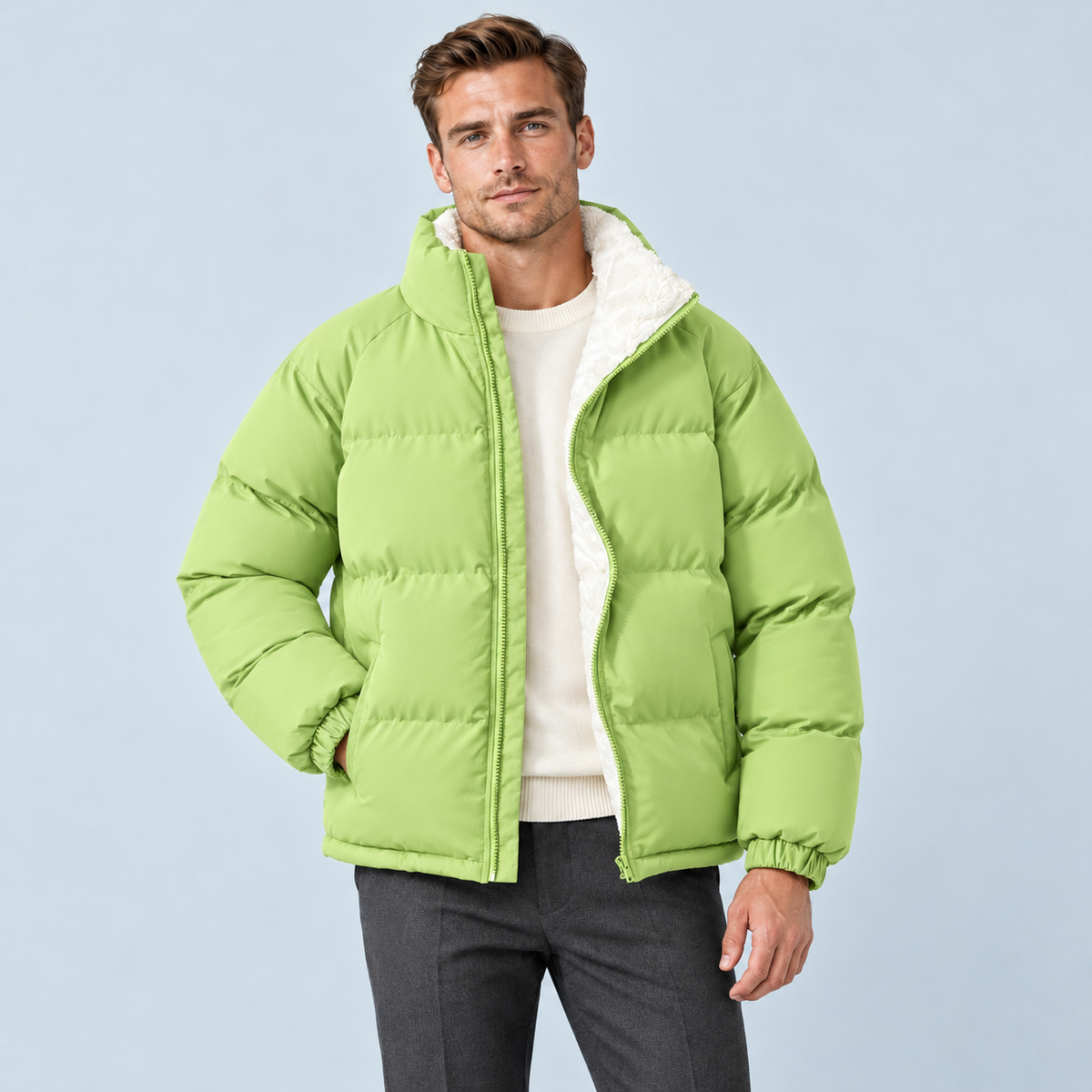 Doudoune homme doublée polaire — vert — face