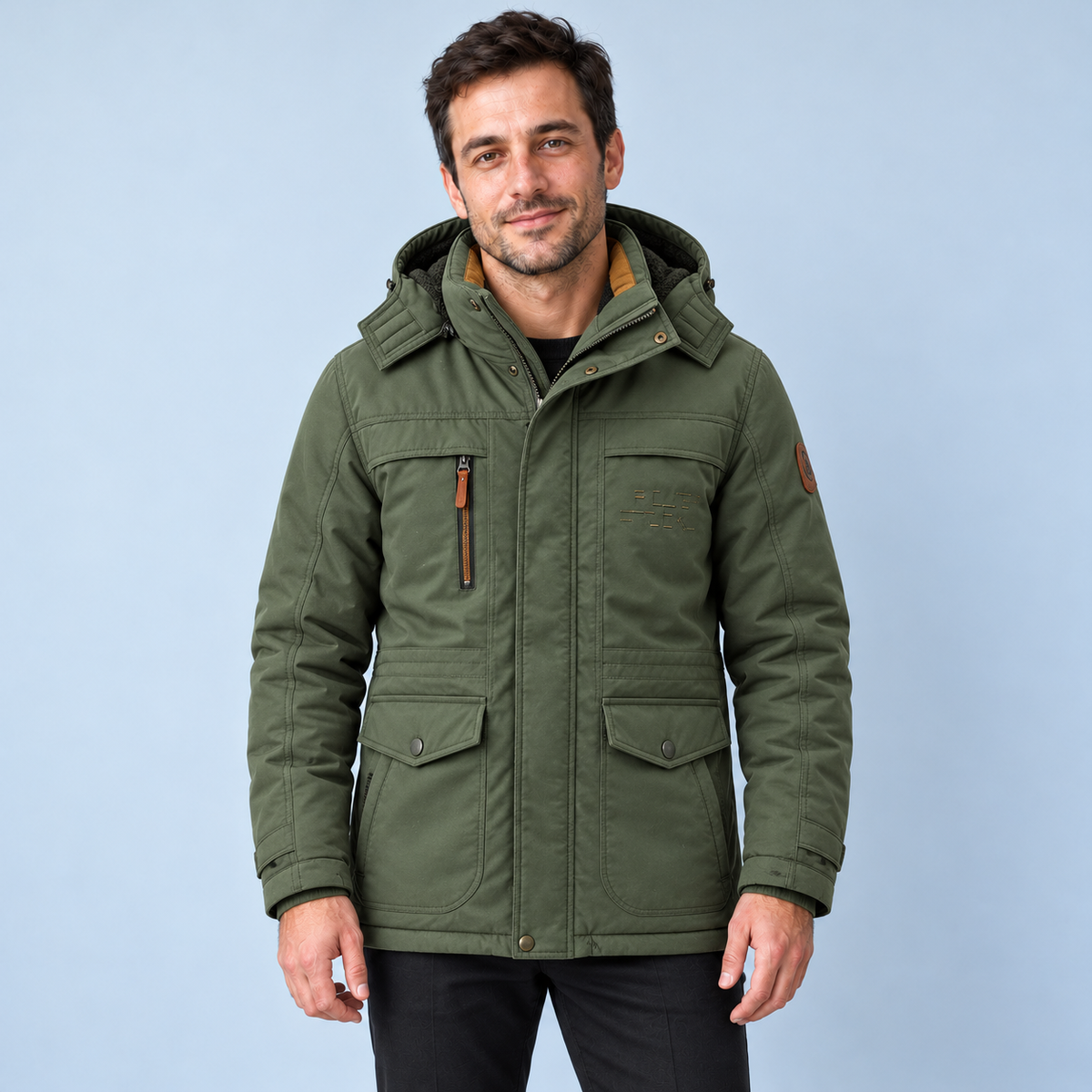 Parka vert olive portée de face