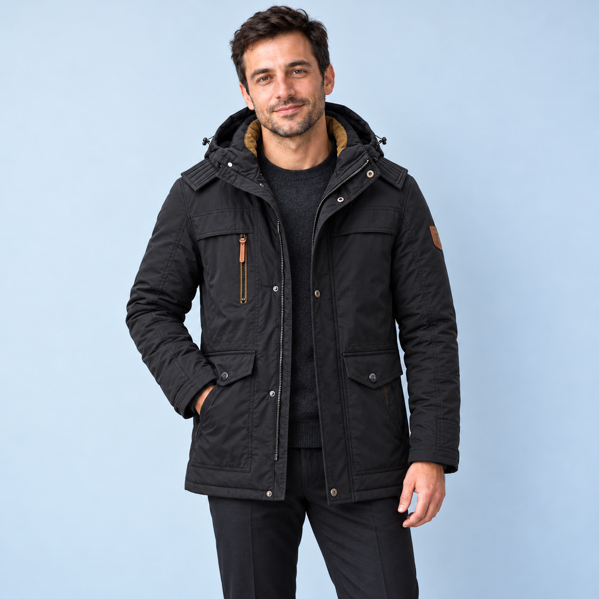 Parka noire portée de face