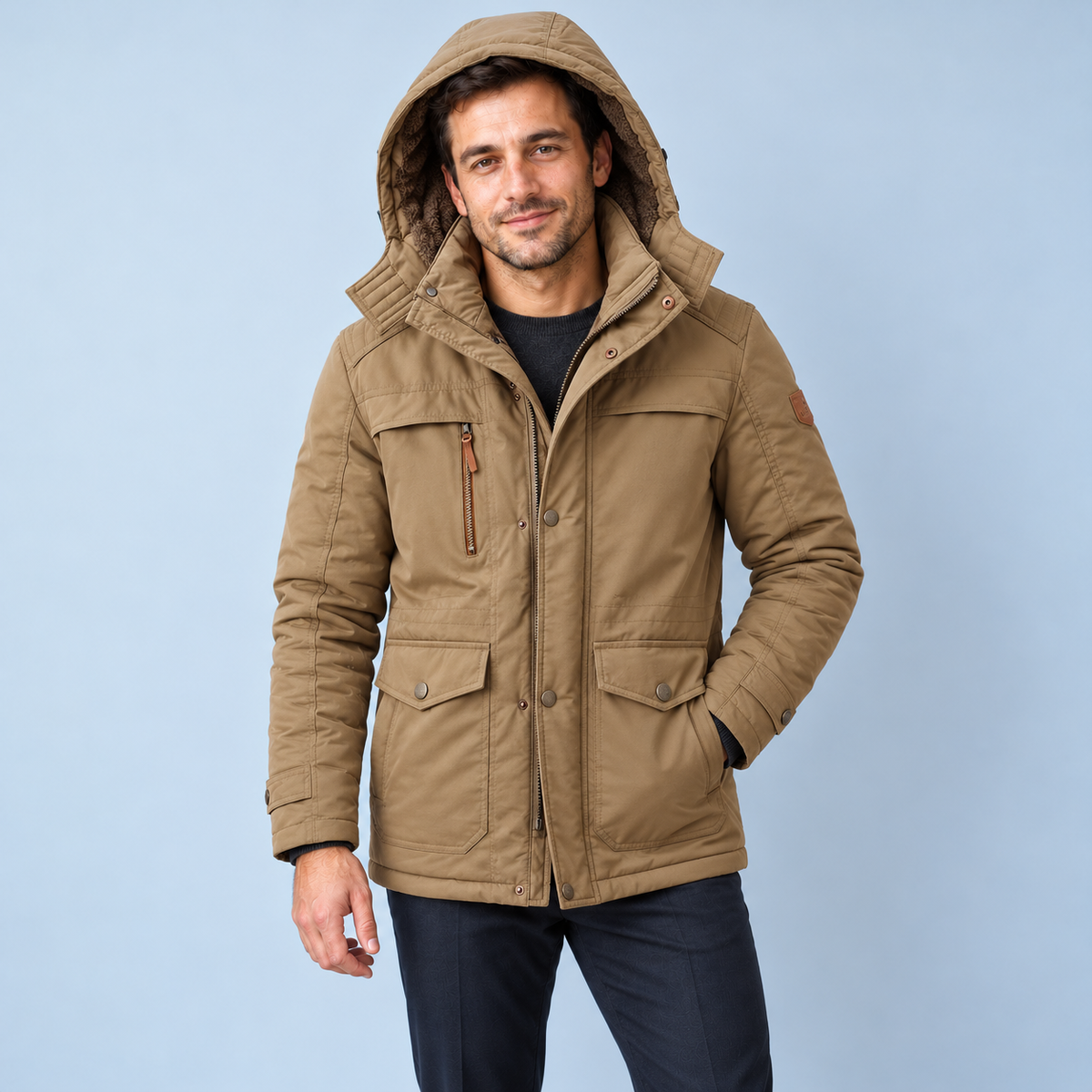 Parka marron portée de face
