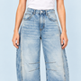 Jean large femme taille haute bleu-clair — detail