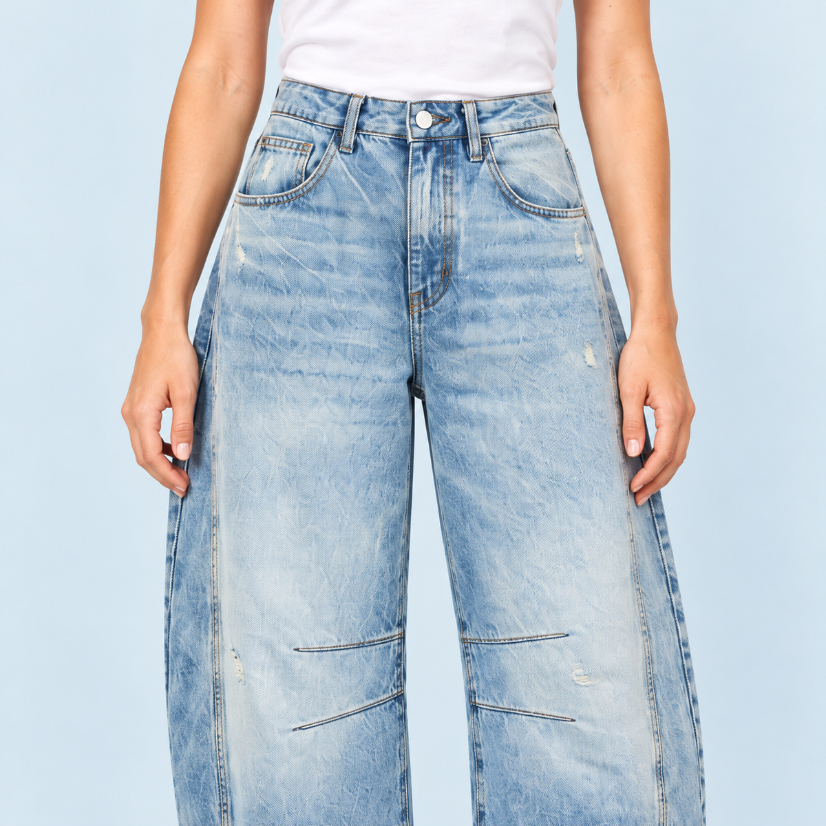Jean large femme taille haute bleu-clair — detail