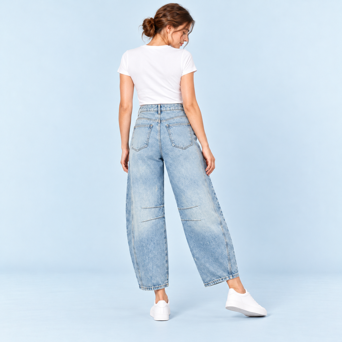 Jean large femme taille haute bleu-clair — dos