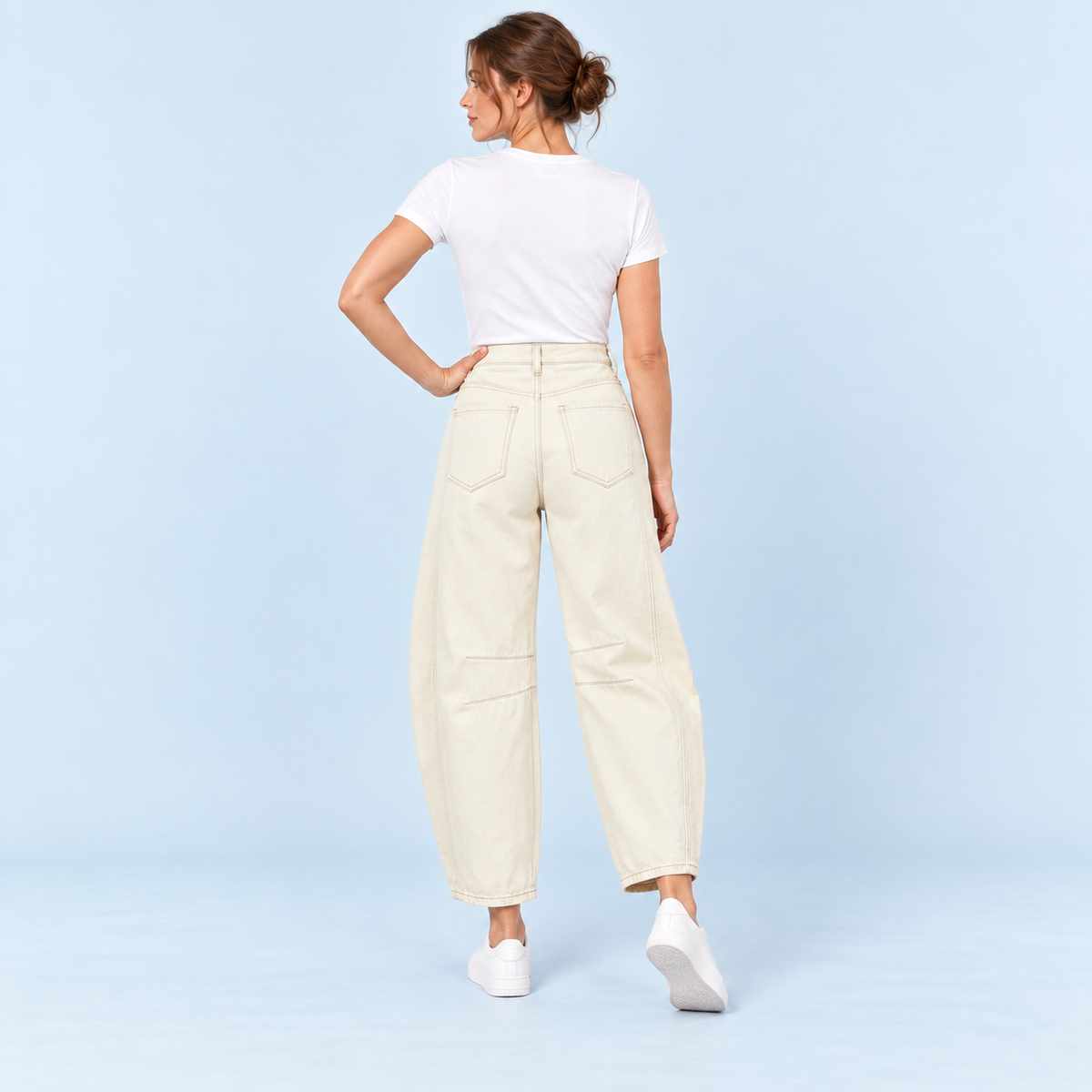 Jean large femme taille haute ecru — dos