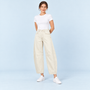 Jean large femme taille haute ecru — face