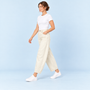 Jean large femme taille haute ecru — profil