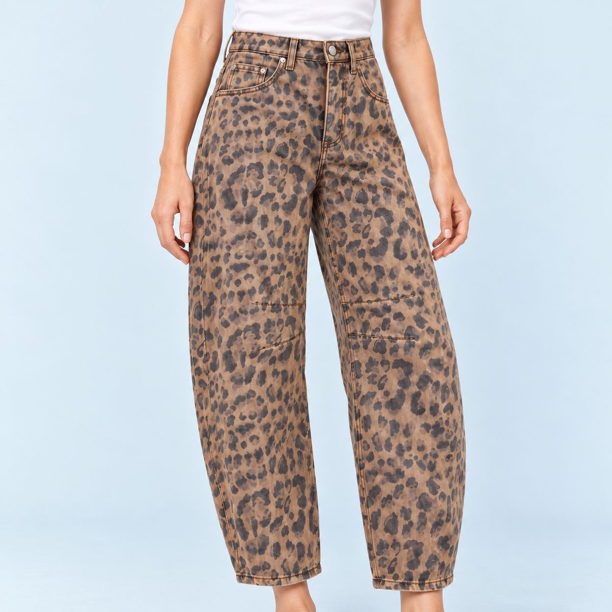 Jean large femme taille haute leopard — detail