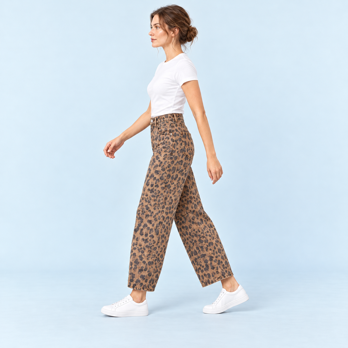 Jean large femme taille haute leopard — profil