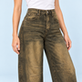 Jean large femme taille haute marron-clair — detail