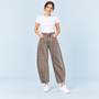 Jean large femme taille haute marron — face