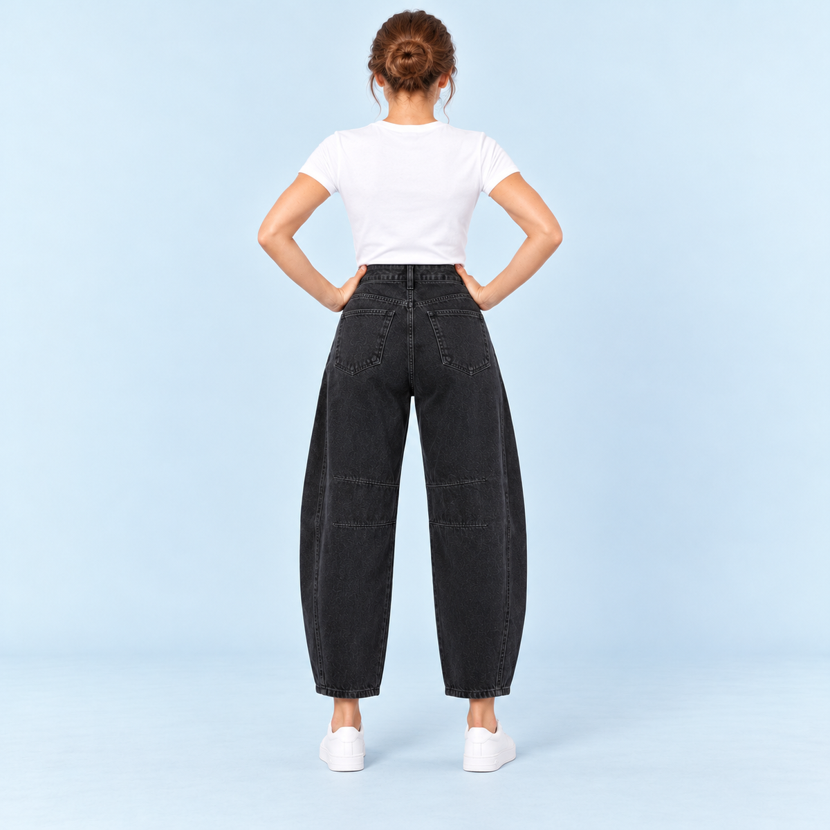 Jean large femme taille haute noir — dos
