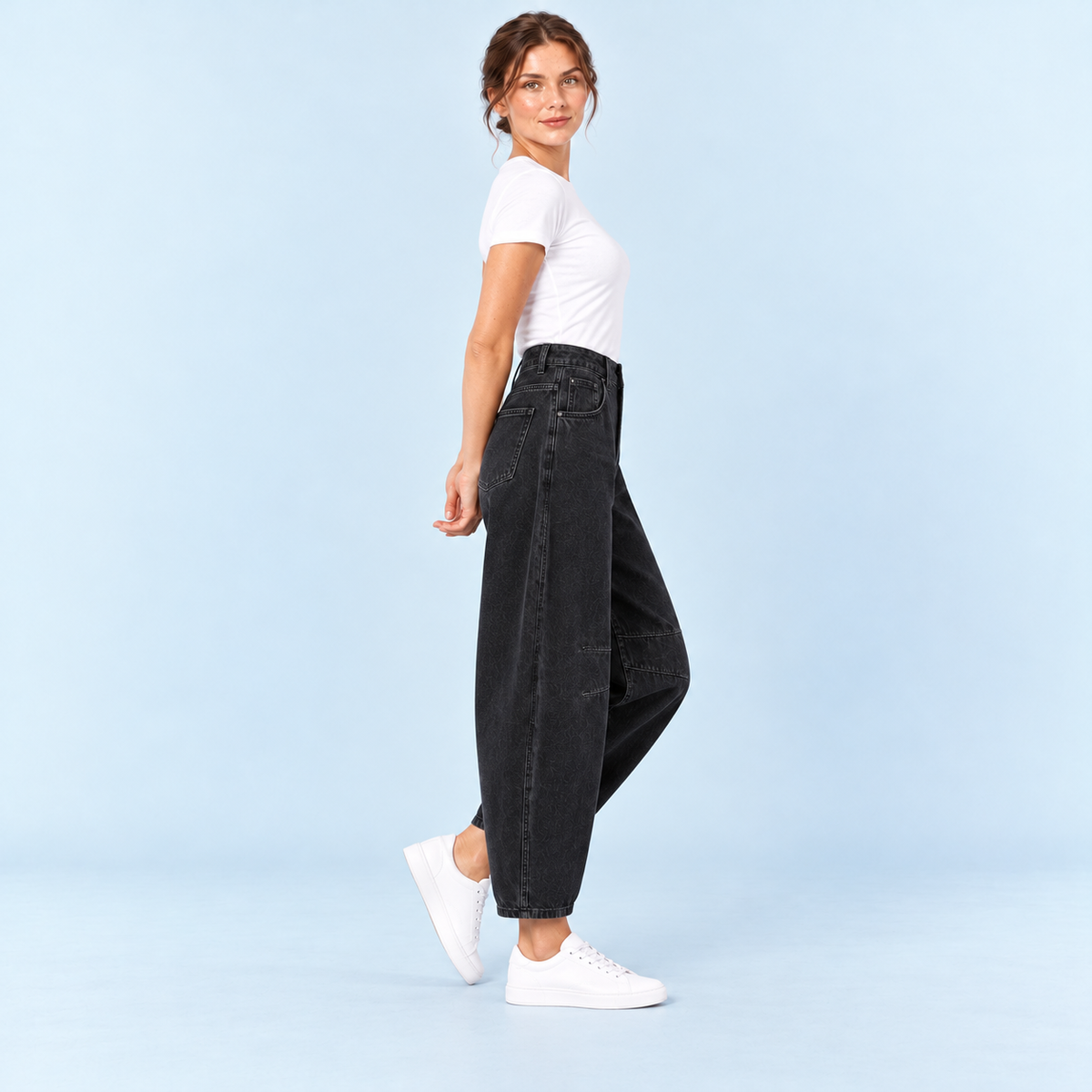 Jean large femme taille haute noir — profil