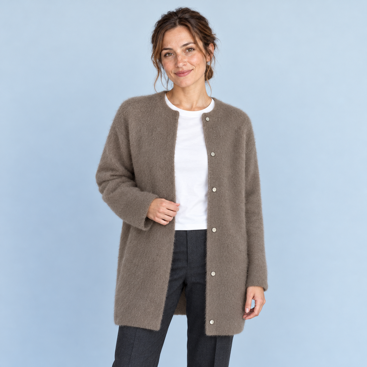 Veste à col rond Savrille — marron foncé