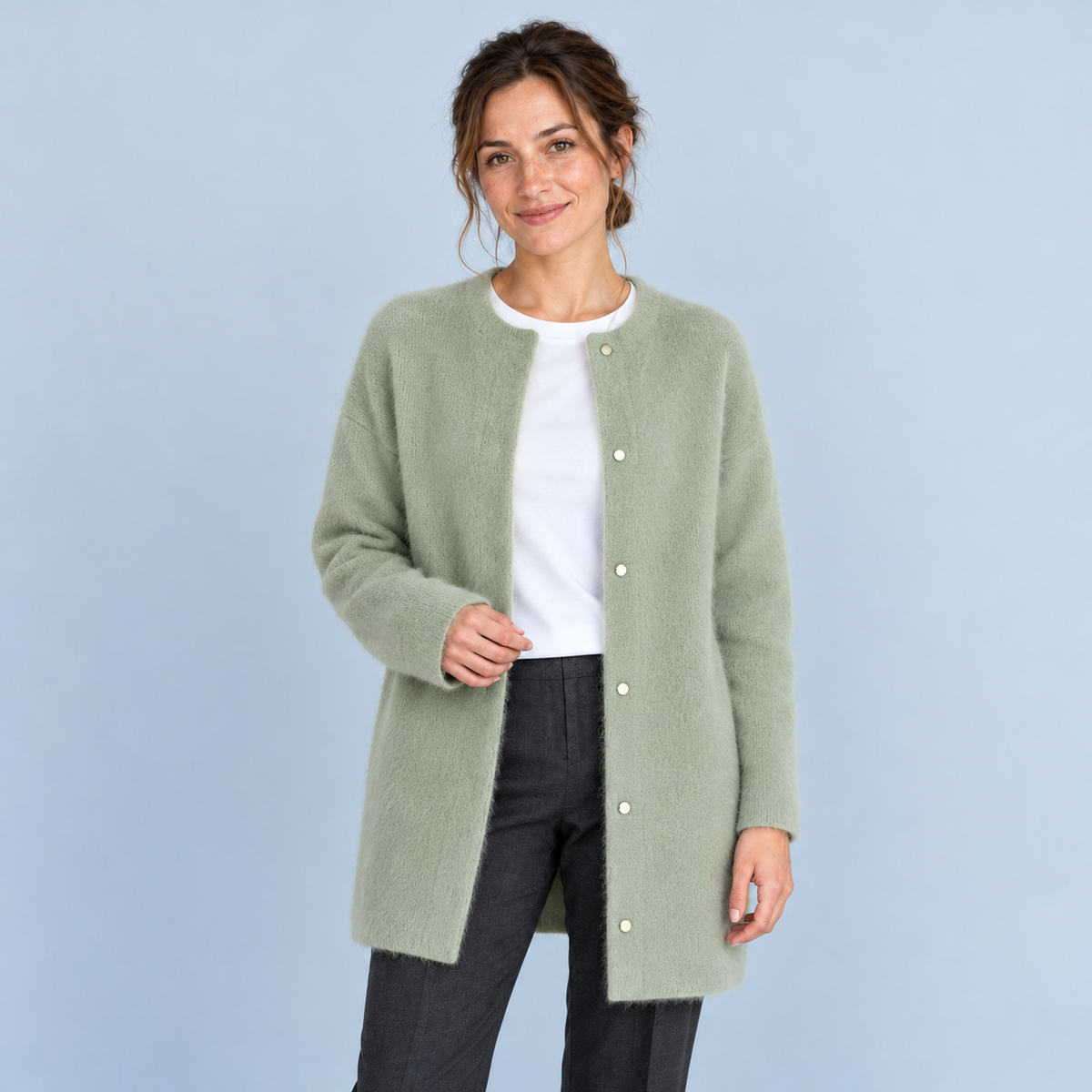 Veste à col rond Savrille — vert sauge