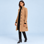 Manteau long à col montant — camel, trois quarts