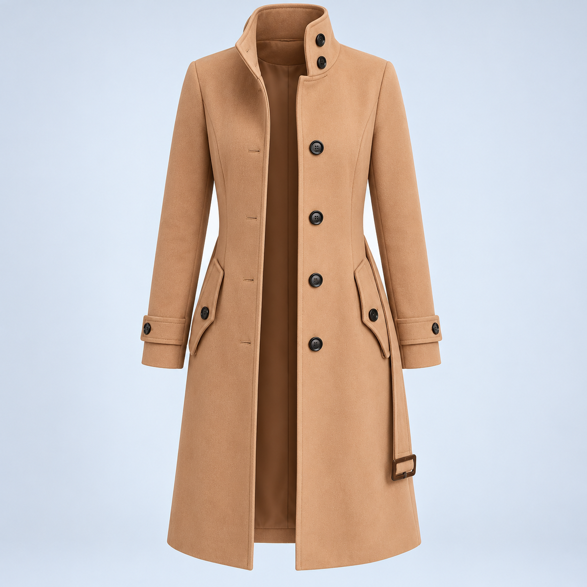 Manteau long à col montant — camel, produit seul