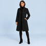 Manteau long à col montant — noir, face avec mannequin