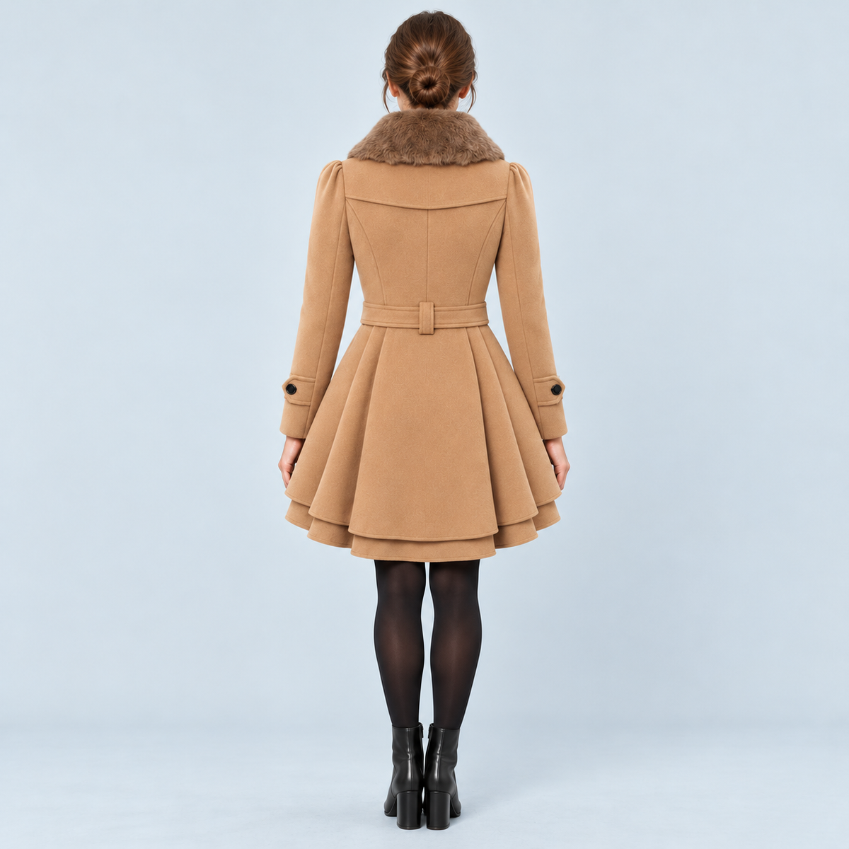 Manteau femme cintré camel — vue dos