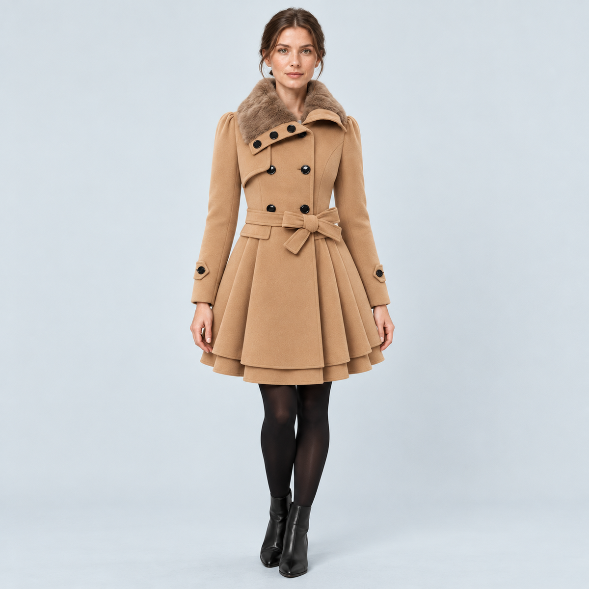 Manteau femme cintré camel — vue face