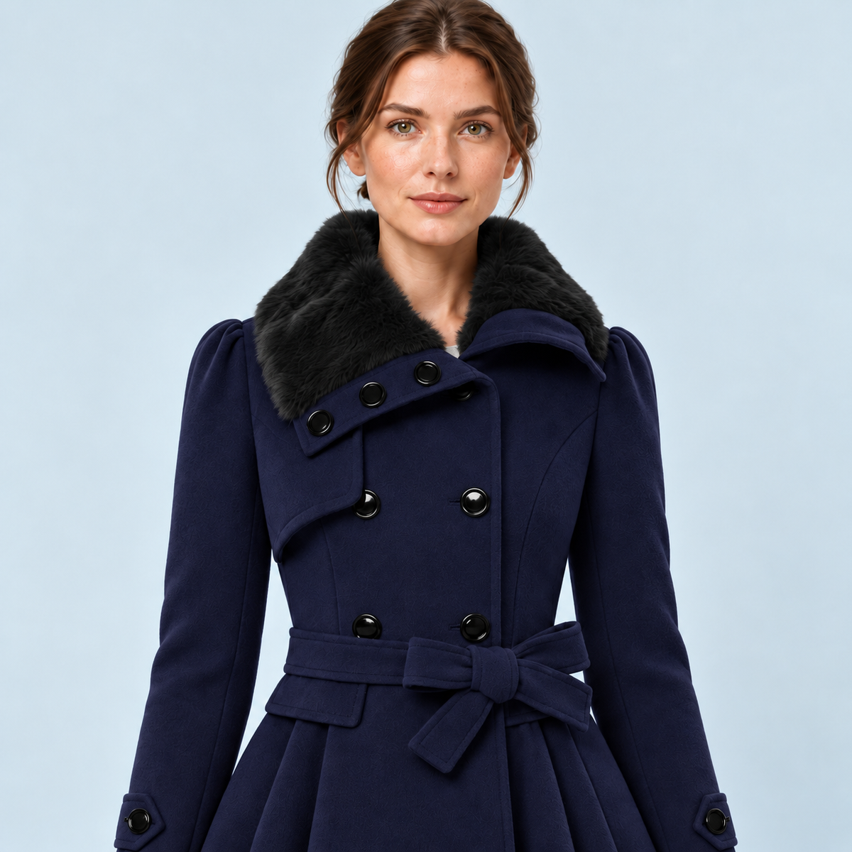 Manteau femme cintré bleu marine — vue detail