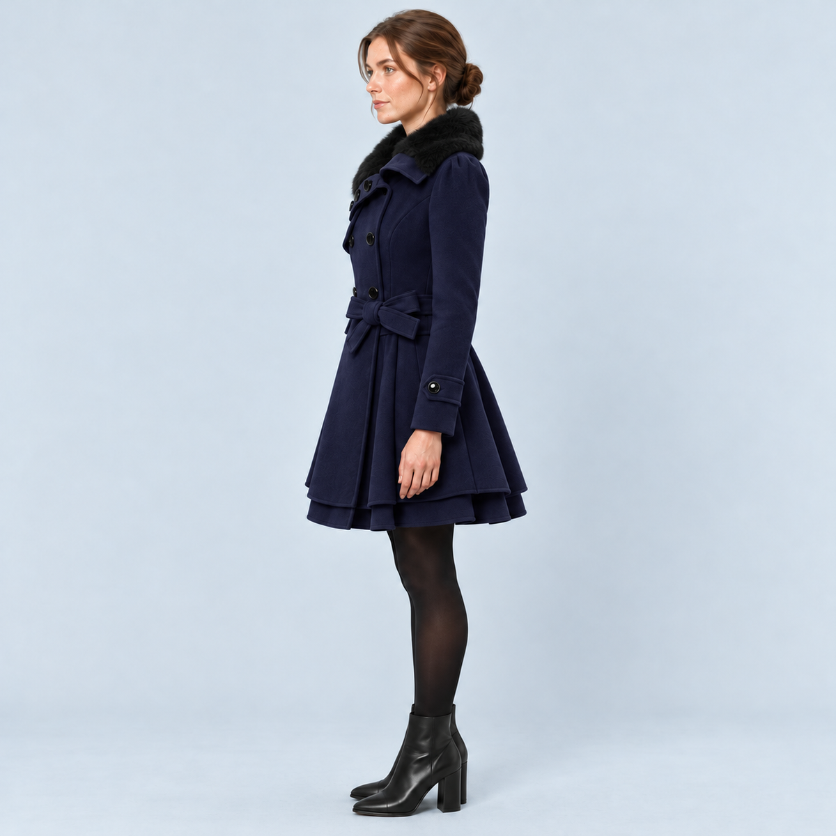Manteau femme cintré bleu marine — vue profil