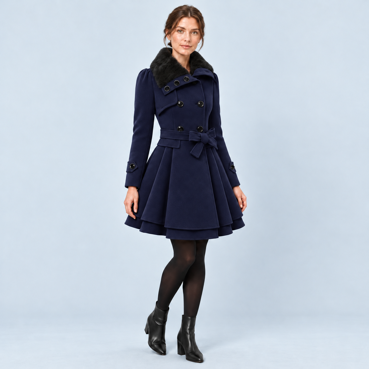 Manteau femme cintré bleu marine — vue trois-quarts