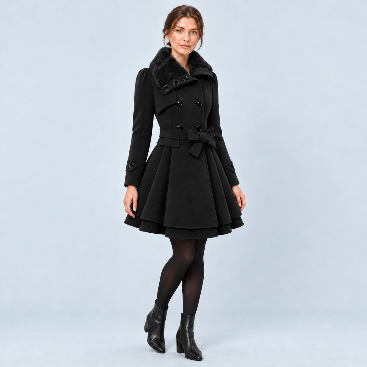 Manteau femme cintré noir — vue trois-quarts