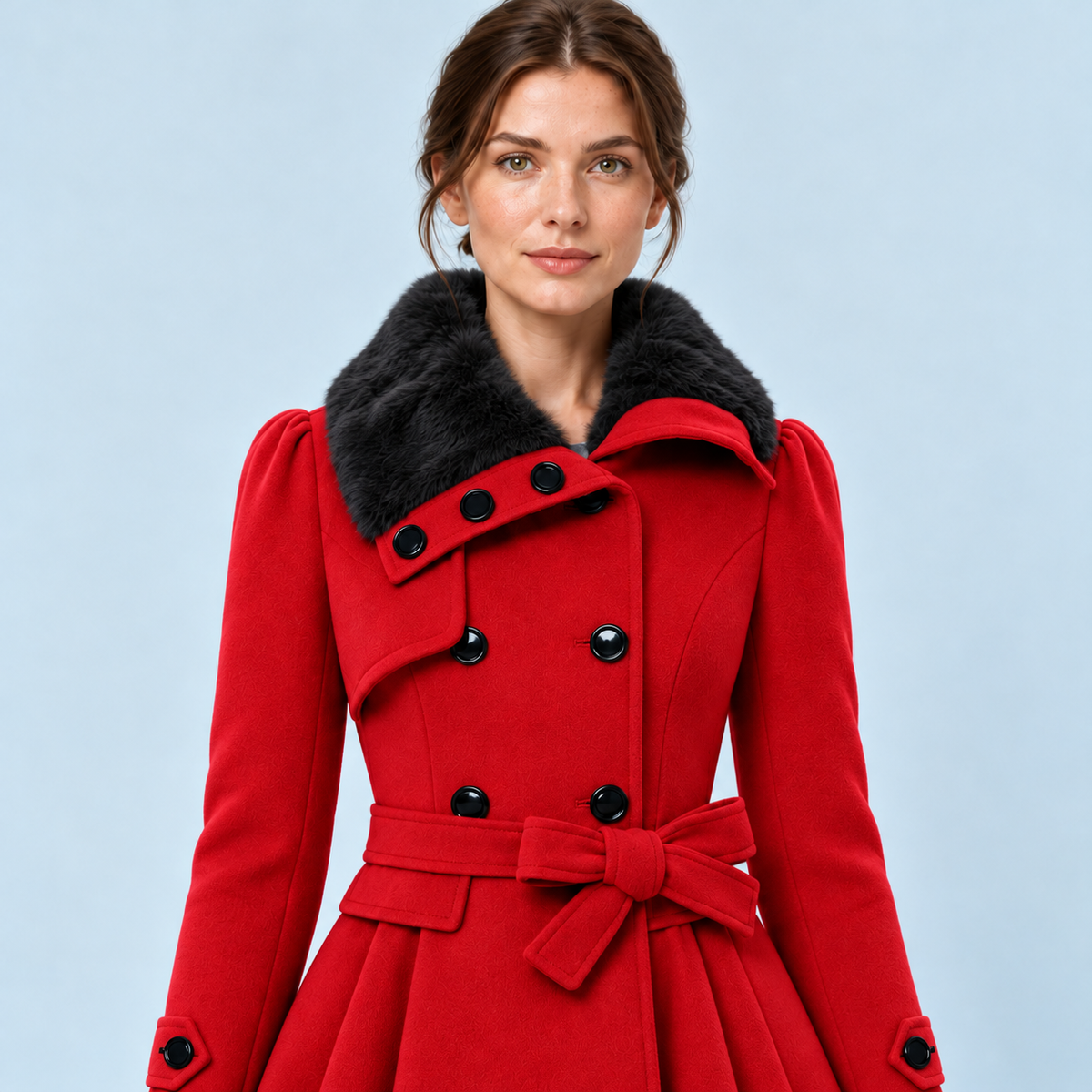 Manteau femme cintré rouge — vue detail