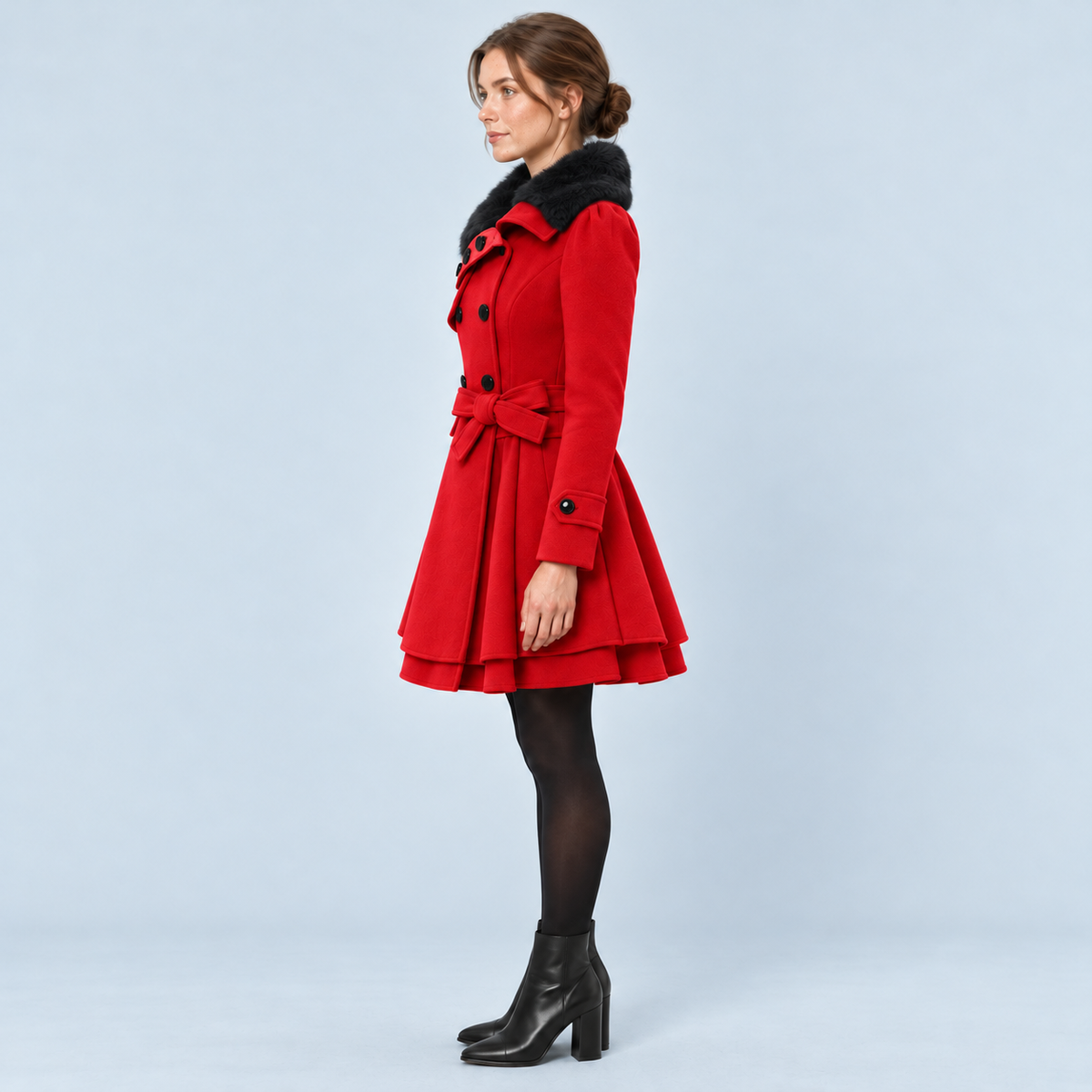 Manteau femme cintré rouge — vue profil