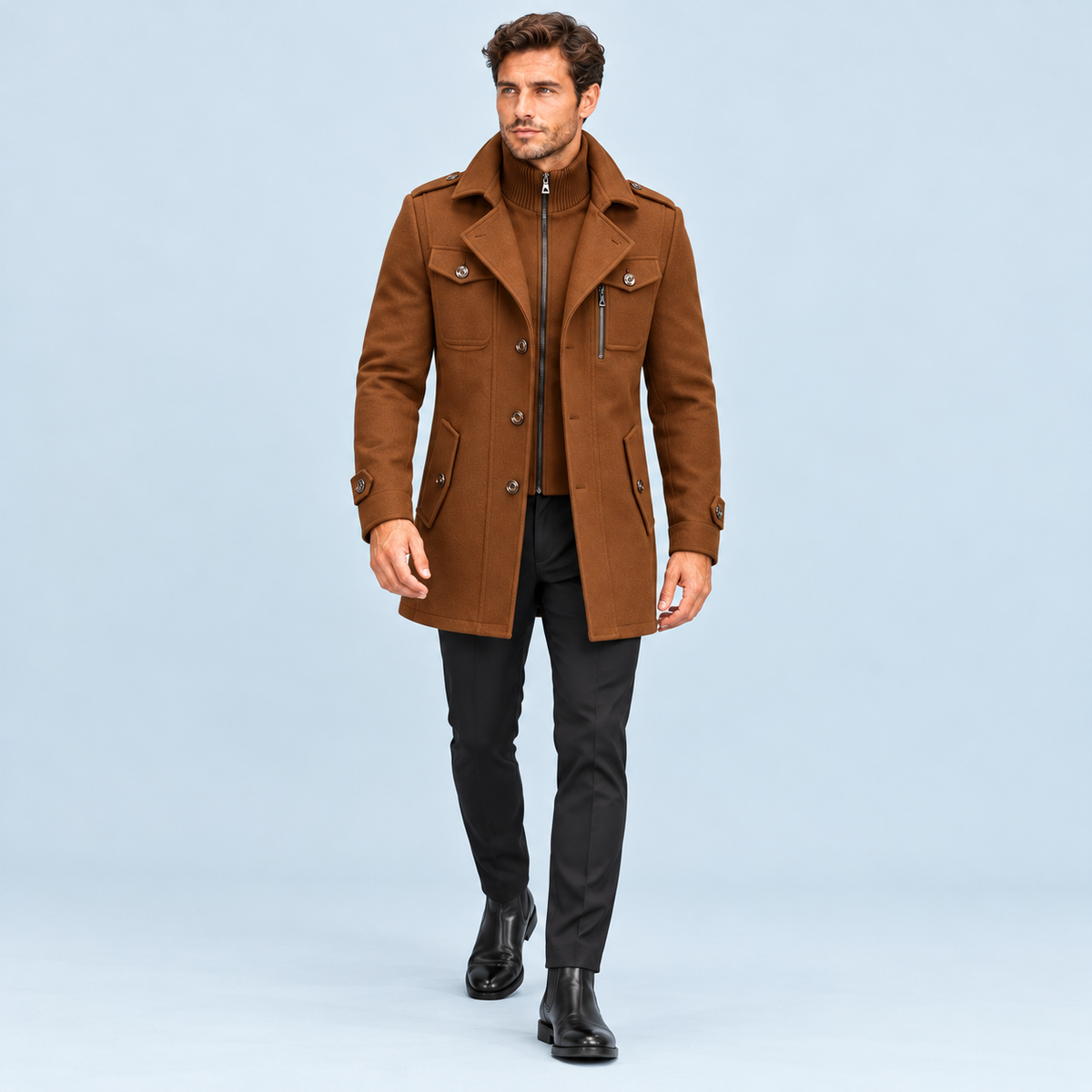 Manteau homme à col intérieur amovible — bronze — face