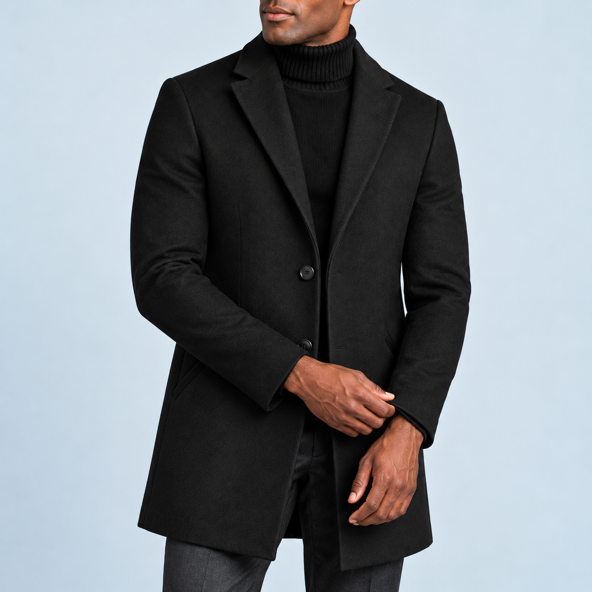 Manteau homme à col classique — noir — detail