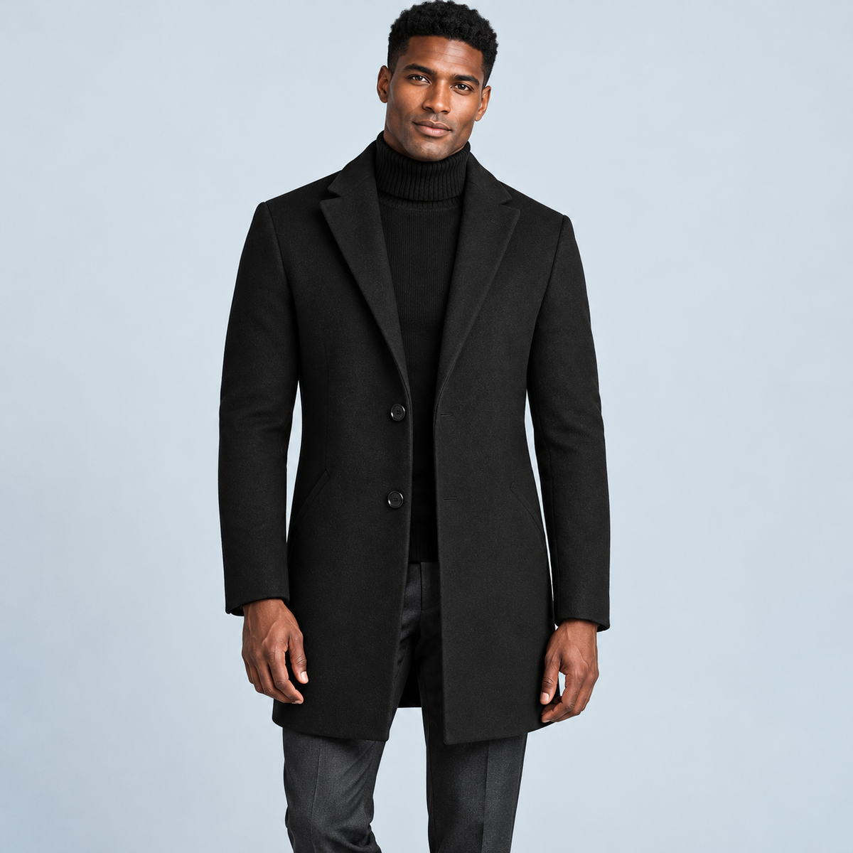 Manteau homme à col classique — noir — face