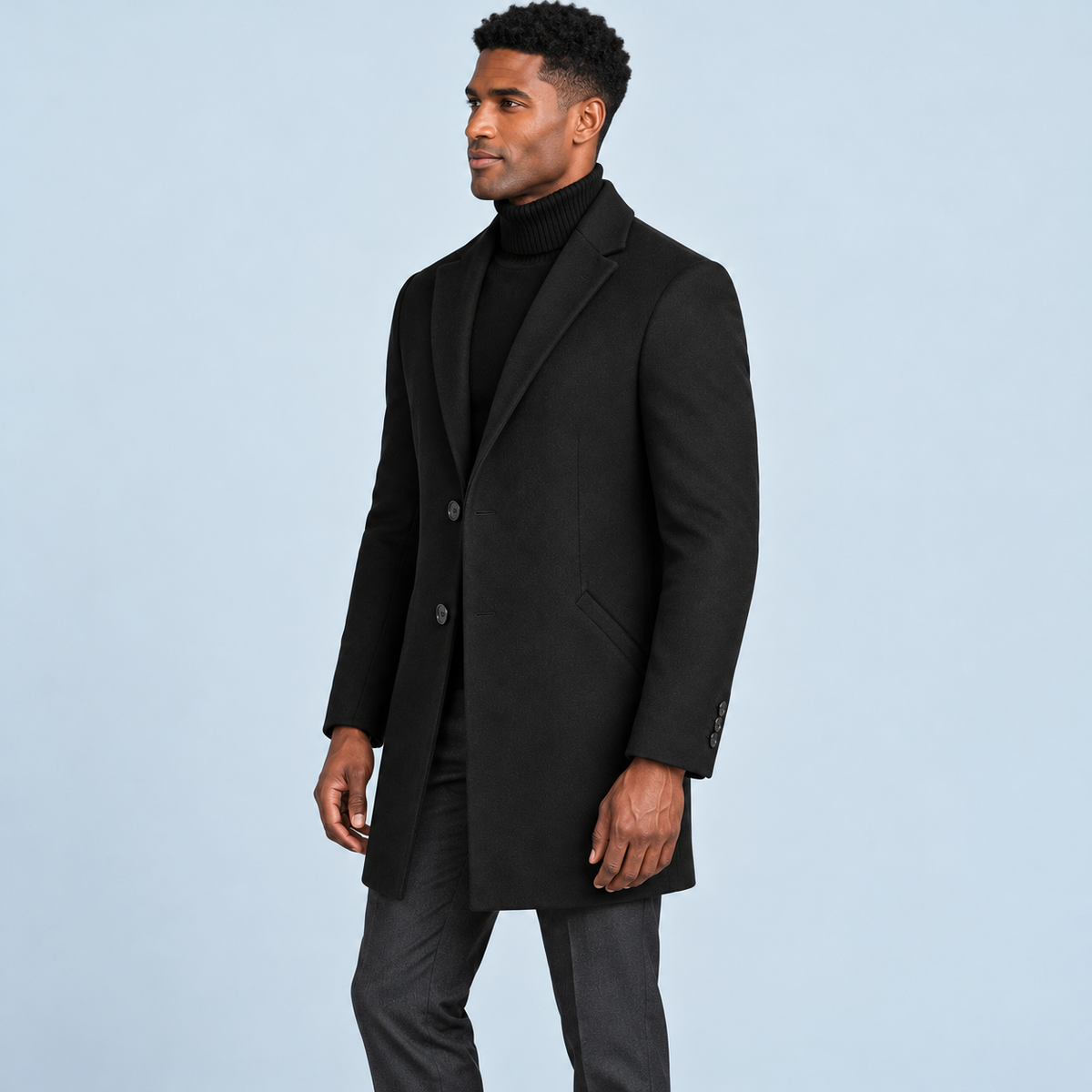 Manteau homme à col classique — noir — profil