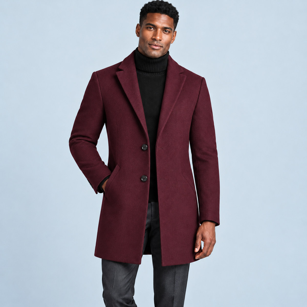 Manteau homme à col classique — rouge — face