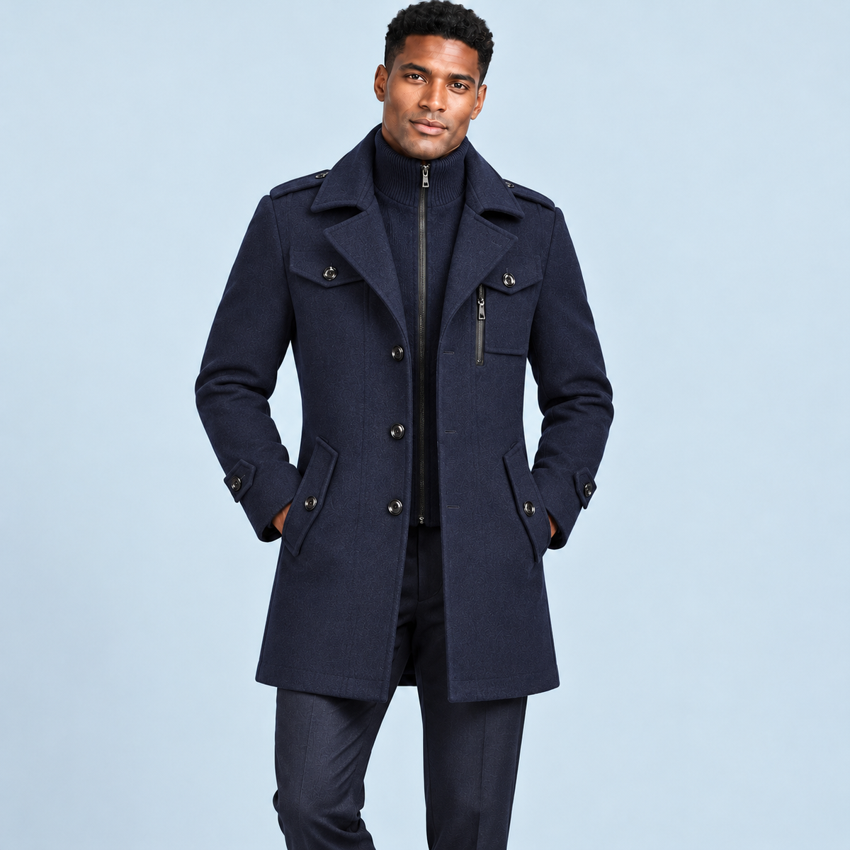 Manteau homme à double col — bleu — face
