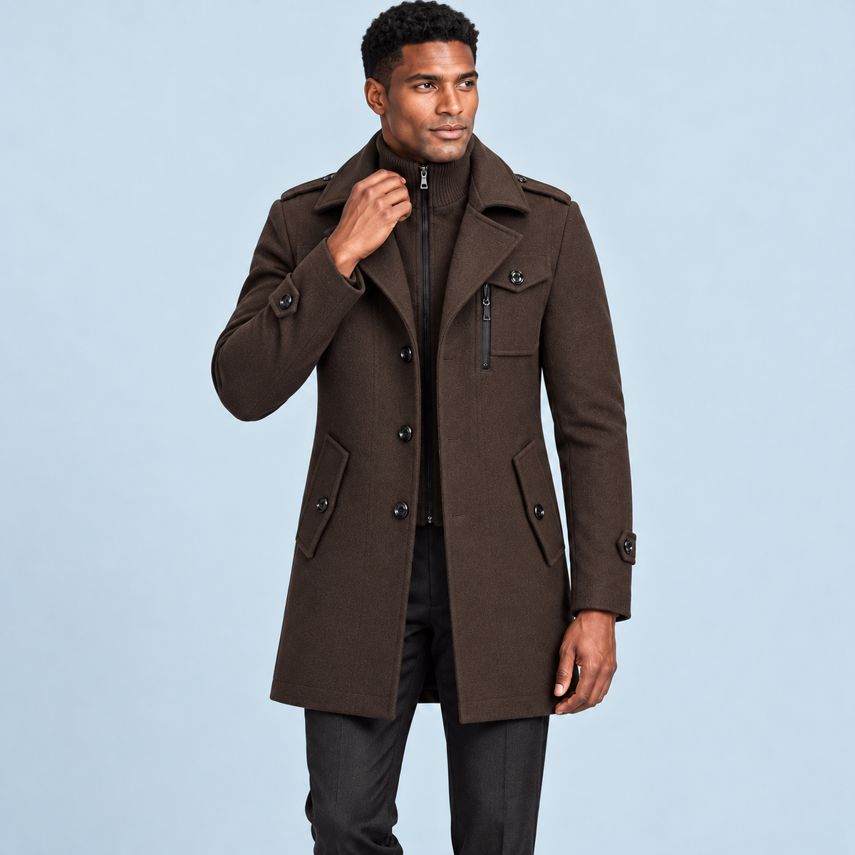 Manteau homme à double col — cafe — face