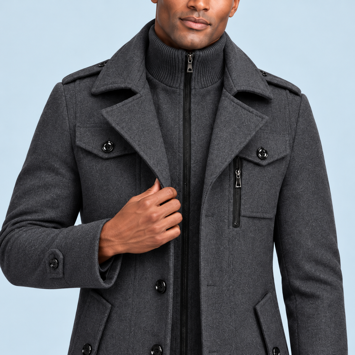 Manteau homme à double col — gris — detail