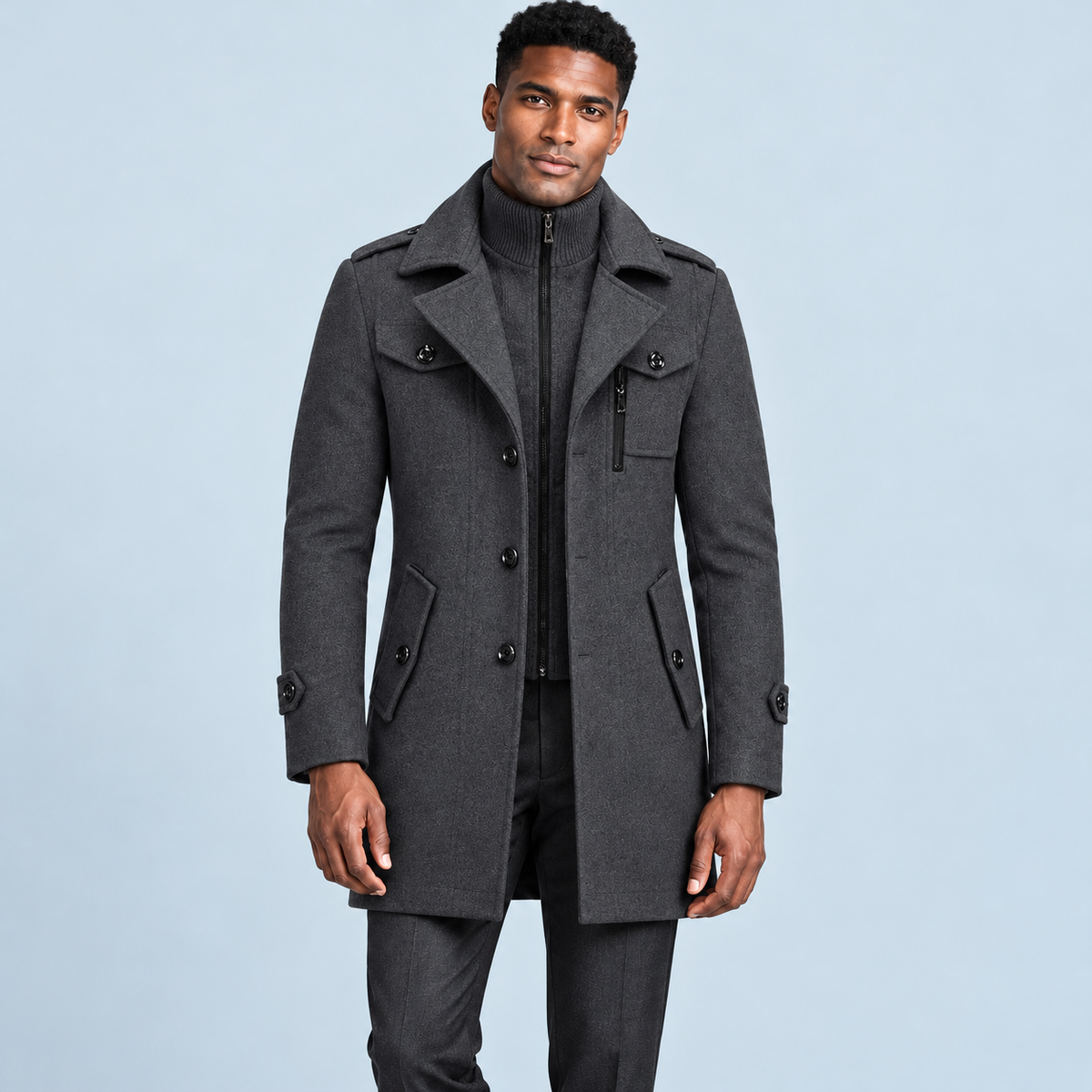Manteau homme à double col — gris — face