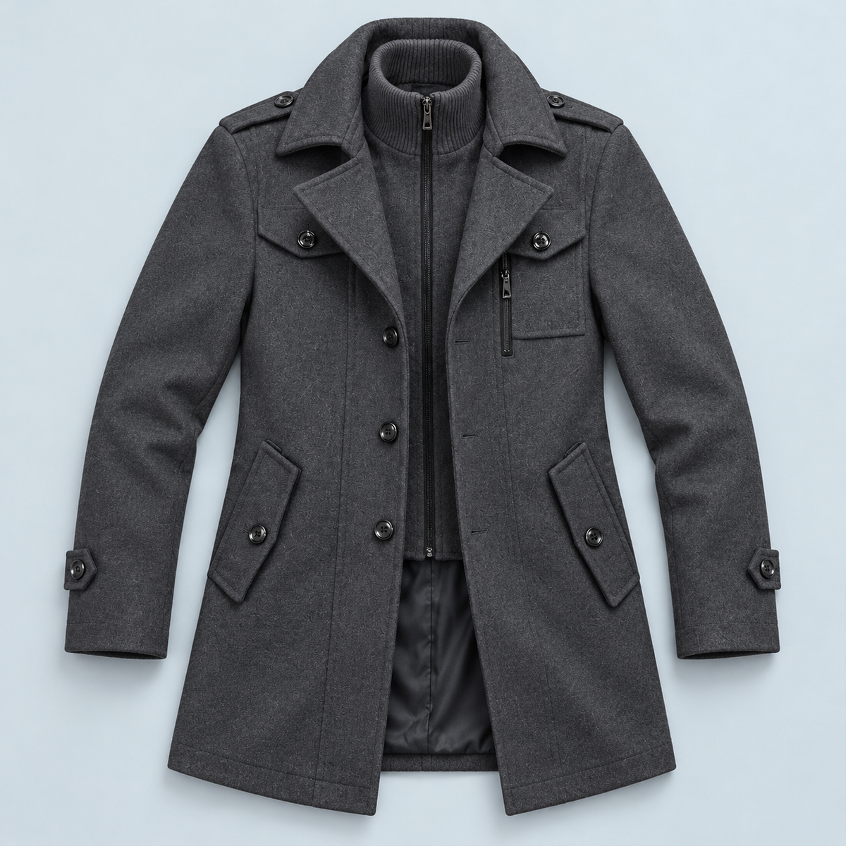 Manteau homme à double col — gris — plat-face