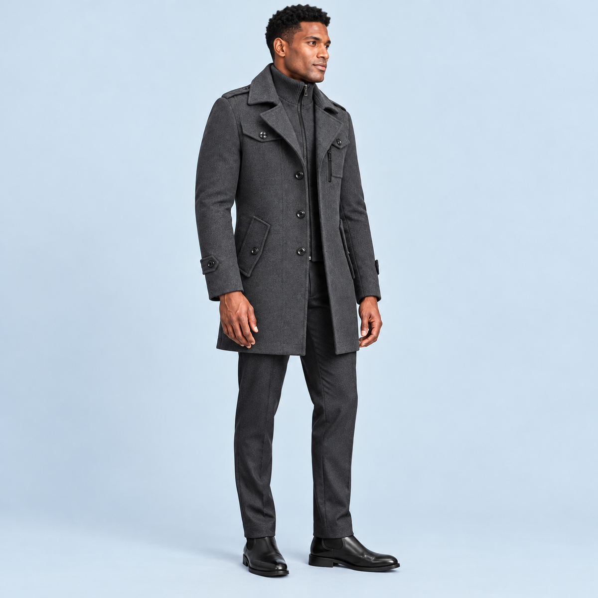 Manteau homme à double col — gris — profil