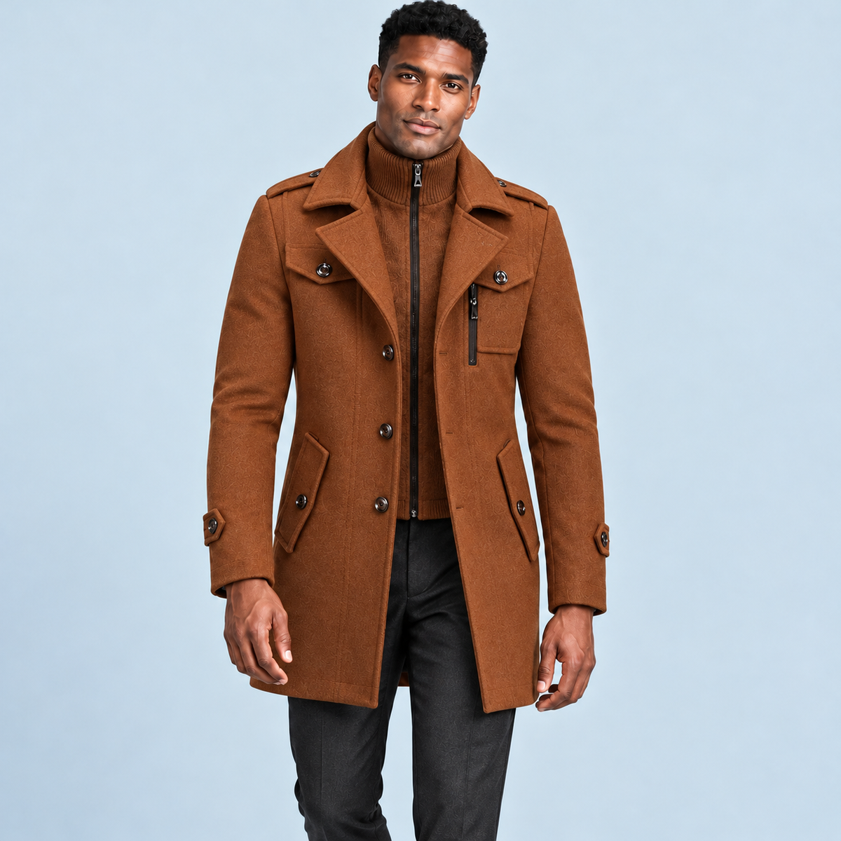 Manteau homme à double col — marron — face