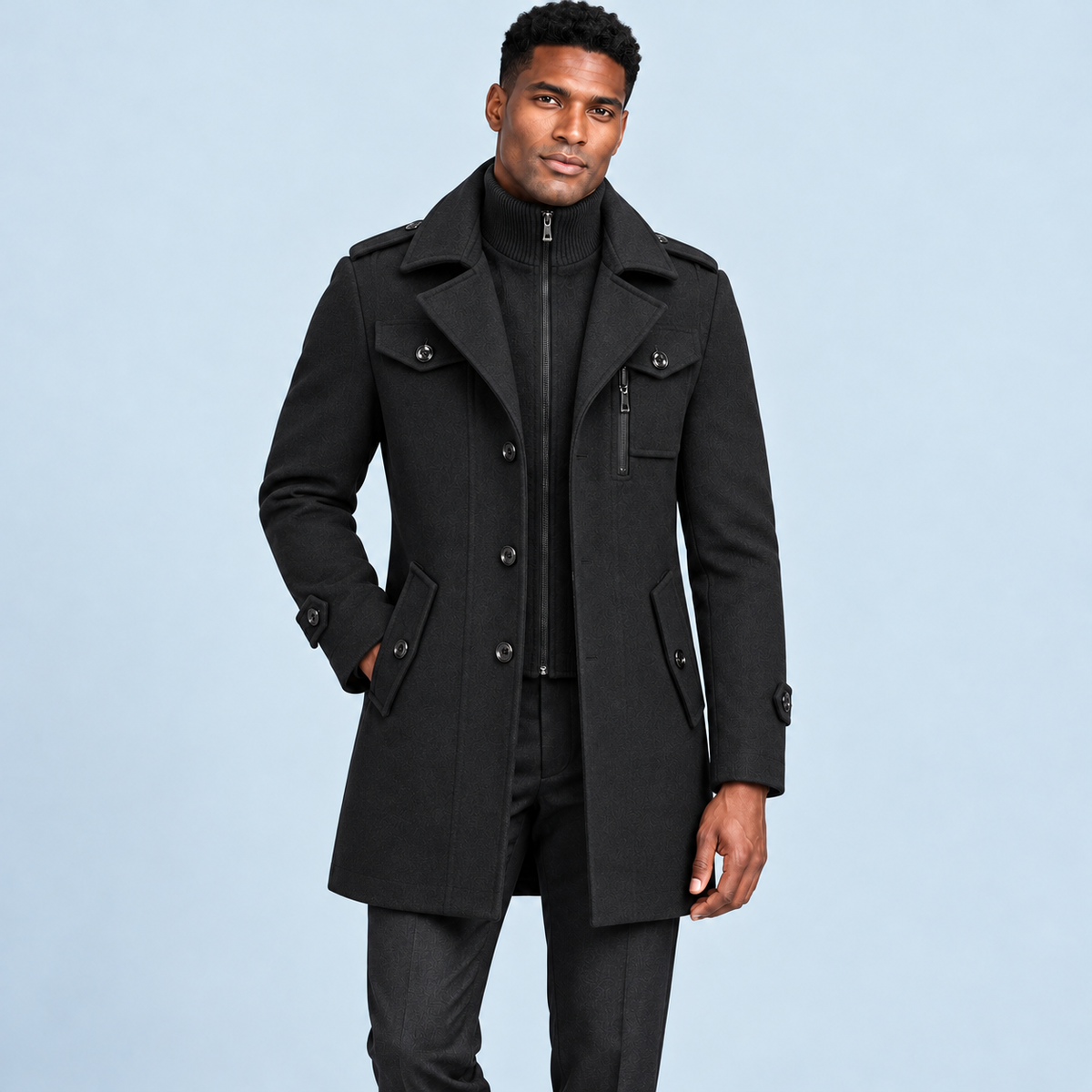Manteau homme à double col — noir — face