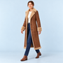 Manteau long femme effet daim à doublure bouclée — marron — vue de trois quarts
