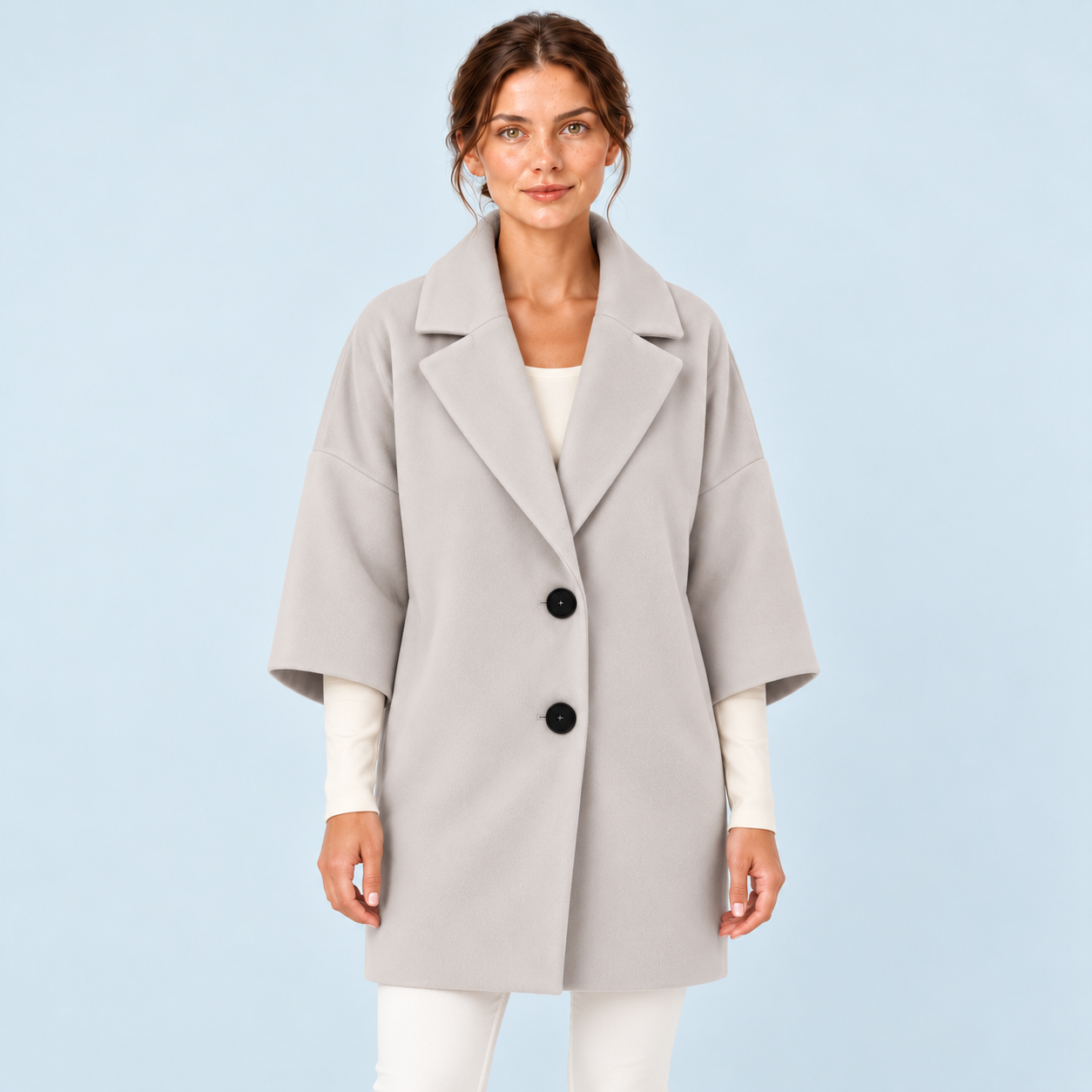 Manteau mi-long femme à col revers — gris — face